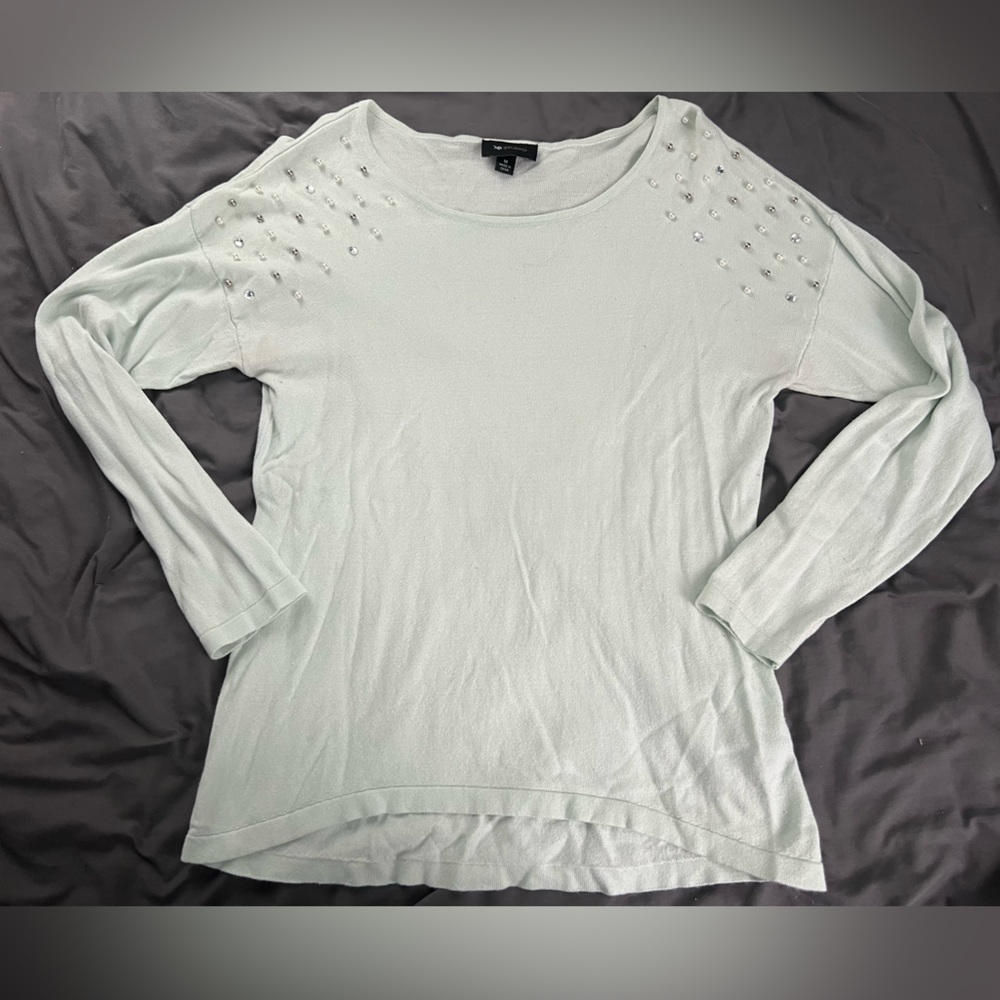 AB Studio Light Mint Green Top with pearl & rhinestone detail-Medium!